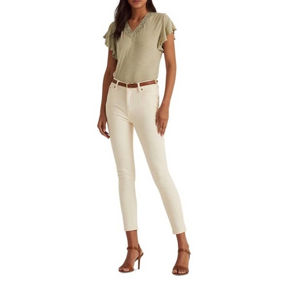 Lauren Ralph Lauren Linen-Blend Jersey Flutter-Sleeve Blouse Ranch Sage - Picture 4 of 6